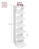 A diagram of a white, multi-tiered shelf unit with dimensions and weight capacity indicated. Náhled obrázku produktu