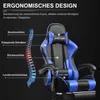 A gaming chair with diagrams illustrating its ergonomic features. Produktbild-Vorschau