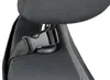 A close-up view of a black car seat backrest protector with a black buckle and strap. Produktbild-Vorschau