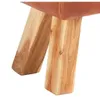 A close-up view of the wooden legs and the underside of a brown leather seat of a bench. Voir les images du produit