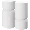 Two white cylindrical side tables are stacked on top of each other, with one table on the left and two tables on the right. Náhled obrázku produktu