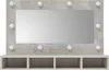 A vanity mirror with lights and storage shelves. Produktbild-Vorschau