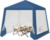 A blue gazebo with mesh sides, set up with a table and chairs inside. Produktbild-Vorschau
