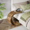 A C-shaped side table next to a bed with a tablet displaying the time and a cup of coffee on it. Anteprima dell’immagine prodotto