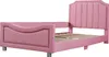 A pink upholstered bed frame with a headboard and footboard, shown from a side angle against a white background. Náhľad obrázku produktu