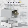 Diagram of a cat litter box with labels pointing out its features. Produktbild-Vorschau