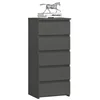 A gray chest of drawers with five drawers, topped with two books and a decorative horse figurine. Produktbild-Vorschau