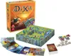 A board game box, game board, cards, and scoring tokens are displayed against a white background. Produktbild-Vorschau