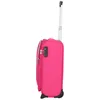 A side view of a pink rolling suitcase with a telescopic handle extended. Produktbild-Vorschau