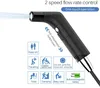 A black electric bidet sprayer with various icons and text describing its features and uses. Produktbild-Vorschau