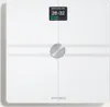 A white digital scale with a display showing health information. Produktbild-Vorschau