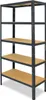 A dark gray metal shelving unit with five light brown shelves against a white background. Produktbild-Vorschau