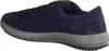 A side view of a blue suede sneaker with a gray sole, isolated on a white background. Produktbild-Vorschau