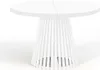 A white round table with a slatted base. Voir les images du produit