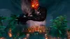A demonic figure made of fire and smoke looms over a burning ancient temple complex. Produktbild-Vorschau