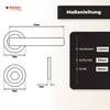 Diagrams and measurements of a door handle set, along with a text description of its dimensions. Produktbild-Vorschau