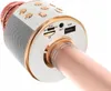 Close-up view of the top section of a rose gold and white karaoke microphone, showing its ports and buttons. Produktbild-Vorschau