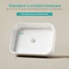 A white ceramic sink with a diagram showing the diameter of the drain hole. Voir les images du produit
