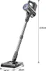 A cordless vacuum cleaner is shown standing upright against a white background, with dimensions indicated by lines and text. Produktbild-Vorschau