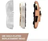 Three replacement heads for a facial hair remover are shown side-by-side against a white background. The leftmost head is clear plastic, the middle is white with gold-colored blades, and the rightmost is rose gold colored. Produktbild-Vorschau