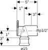 Geberit Anschlusswinkel Mapress d= 15mmxRp 1/2, Kupfer, Produktbild-Vorschau 5