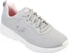 A single gray Skechers sneaker with pink accents and a white sole, shown from a side angle against a white background. Produktbild-Vorschau