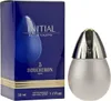Boucheron Initial Eau de Toilette 50 ml: Tropfenförmiger Flakon mit silbernem Verschluss vor tiefblauer Verpackung mit goldener Zierlinie und weißer Schrift. Náhled obrázku produktu