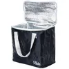 A black insulated cooler bag with white handles is shown with its lid open, revealing a silver interior. Anteprima dell’immagine prodotto