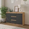 Komoda 120 Cm Dąb Wotan / Antracyt 3 Szuflady, 2 Drzwi, 2 Podgląd zdjęcia produktu 4