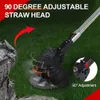A close-up view of a grass trimmer head with a circular saw blade, set against a grassy background with a rock formation. Produktbild-Vorschau