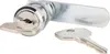 A silver-colored cam lock with a key inserted and another key lying next to it, on a white background. Produktbild-Vorschau
