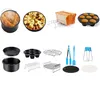 A collage of various kitchen accessories, likely for an air fryer or oven. Voir les images du produit