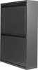 A gray metal shoe cabinet with two flip-down doors. Produktbild-Vorschau