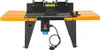 A woodworking router table with orange side extensions and a black main body, set against a white background. Anteprima dell’immagine prodotto