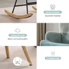 A collage of images showcasing different features of a rocking chair, including its wooden legs, fabric, and adjustable feet. Produktbild-Vorschau