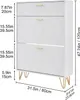 A white shoe cabinet with gold legs and handles, shown with dimensions indicated by measurement lines and text. Náhľad obrázku produktu