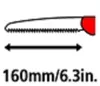 A diagram showing the dimensions of a folding saw. Podgląd zdjęcia produktu