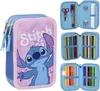 A collage of a Disney Stitch pencil case and its contents. Voir les images du produit