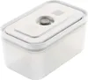 A white plastic food storage container with a gray lid and a QR code printed on the lid. Produktbild-Vorschau