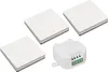 A product shot of a wireless switch set including a receiver and three wall buttons, displayed on a white background. Produktbild-Vorschau