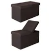 Two views of a brown storage ottoman, one closed and one with the lid partially open. Náhled obrázku produktu