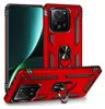 A red phone case with a built-in ring stand is displayed from multiple angles against a white background. Produktbild-Vorschau