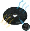 A charcoal filter for a range hood, with arrows indicating airflow and a close-up of the charcoal pellets. Voir les images du produit