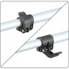 Close-up view of two black plastic clamps attached to a white cylindrical rod. Produktbild-Vorschau