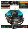 A marketing image of a Brandson stand fan, highlighting its features with text overlays and diagrams. Podgląd zdjęcia produktu