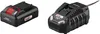 A black battery and a black battery charger are shown on a white background. Produktbild-Vorschau