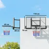 Two basketball hoops of different sizes are mounted on a wall, with dimensions indicated by text overlays. Produktbild-Vorschau