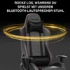 A gaming chair with glowing golden rings around it, suggesting sound or music. Produktbild-Vorschau