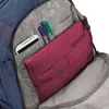 Close-up view of the interior of a backpack, showing a phone, pens, and a pouch. Produktbild-Vorschau