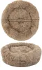 Two views of a round, plush pet bed with dimensions indicated. Produktbild-Vorschau
